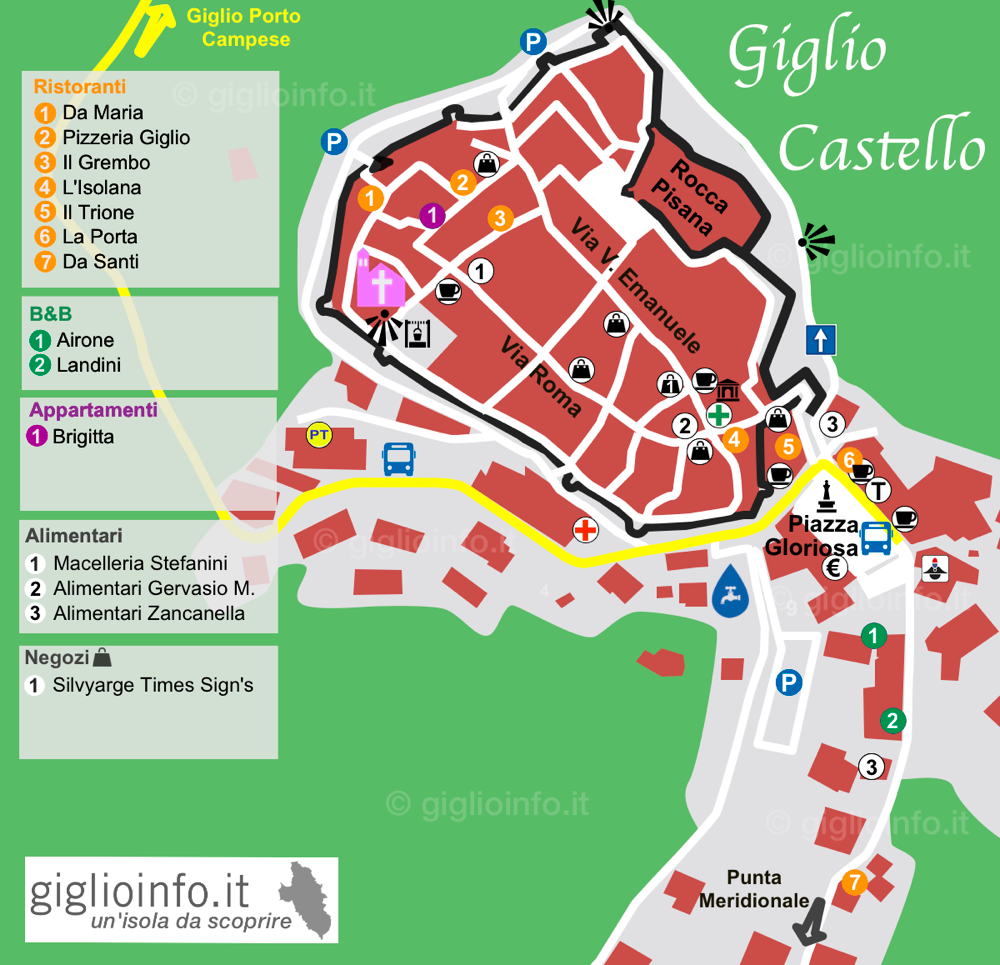 Mappa con Attività Giglio Castello, Isola del Giglio