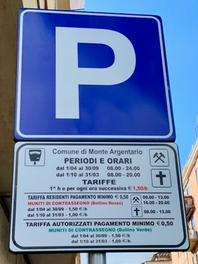Cartello parcheggio strisce blu Porto Santo Stefano