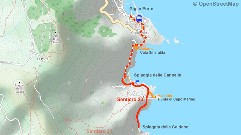 Mappa Sentiero 23 Spiaggia delle Caldane