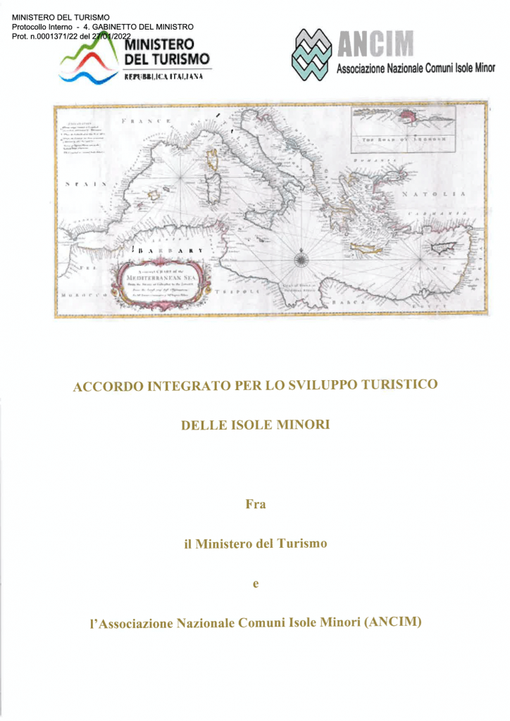 Pagina Copertina dell'Accordo Integrato per lo sviluppo Turistico delle isole minore