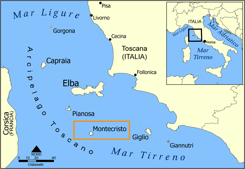 Cartina Arcipelago Toscano con Montecristo