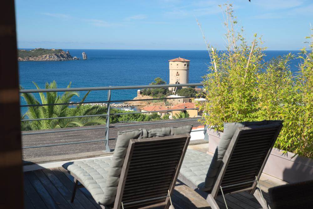 Terrazzo Panoramico con vista mare Appartamento Conchiglia, Villa Delfi, Isola del Giglio Campese