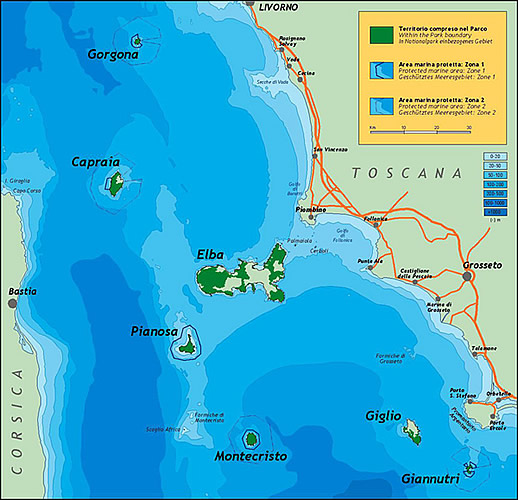 Cartina del Parco Nazionale Arcipelago Toscano