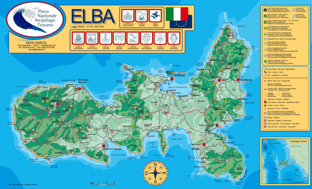 Mappa delle aree protette dell'Isola d'Elba del Parco Nazionale Arcipelago Toscano