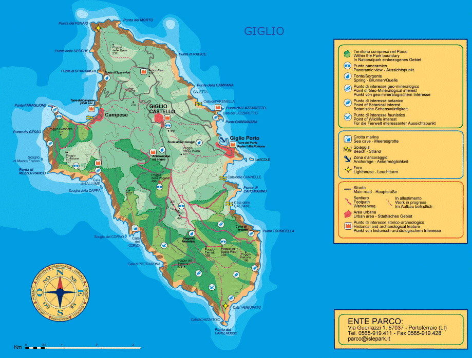 Mappa delle aree protette dell'Isola del Giglio del Parco Nazionale Arcipelago Toscano