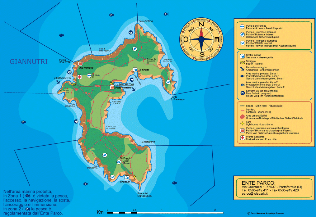 Mappa delle aree protette dell'Isola di Giannutri del Parco Nazionale Arcipelago Toscano