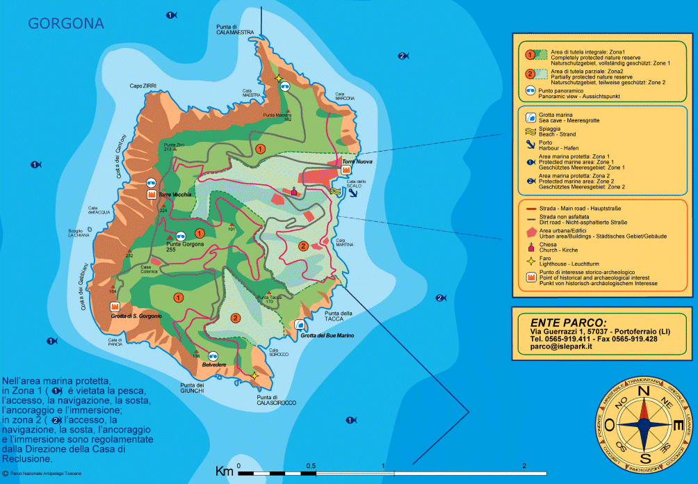 Mappa delle aree protette dell'Isola di Gorgona del Parco Nazionale Arcipelago Toscano