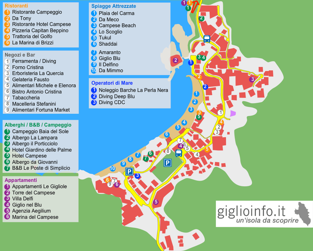 Mappa Attività a Giglio Campese, Isola del Giglio