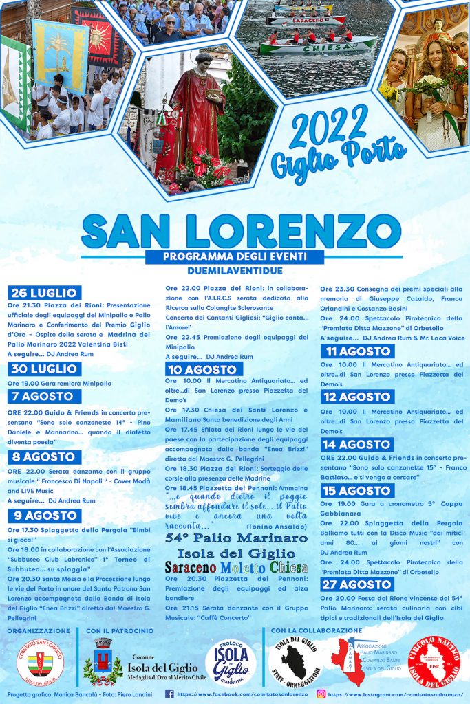 Programma degli Eventi dei festeggiamenti di San Lorenzo a Giglio Porto 2022
