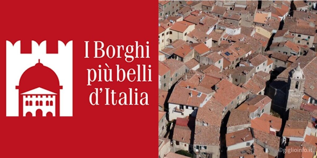 Veduta giglio Castello dal drone con logo i borghi più belli d'Itgalia