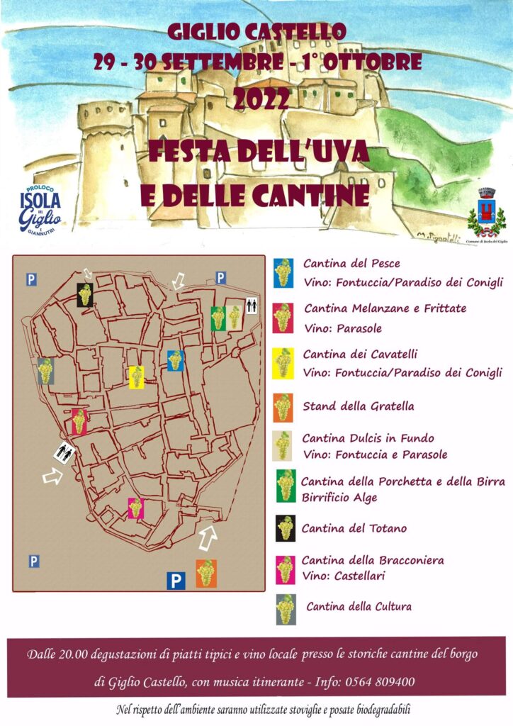 Mappa delle cantine della Festa dell'Uva e delle Cantina a Giglio Castello 2022, Isola del Giglio