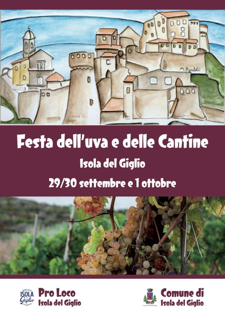 Locandina della Festa dell'Uva e delle Cantine all'Isola del Giglio Castello dal 29 settembre al 1 ottobre 2022
