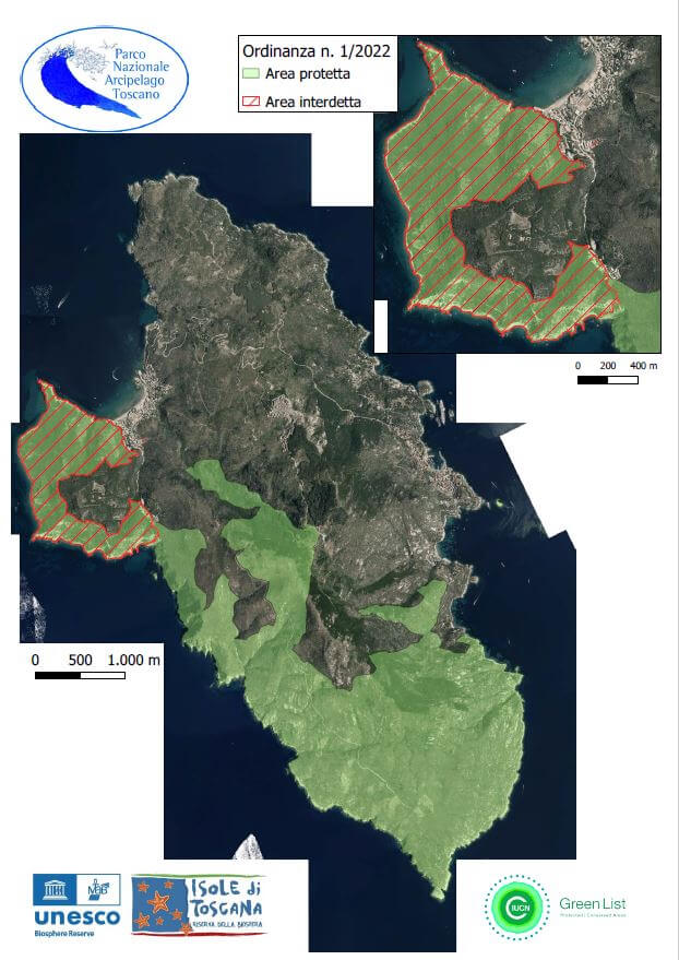 Mappa dell'Isola del Giglio con area interdetta dell'Ordinanza Mufloni