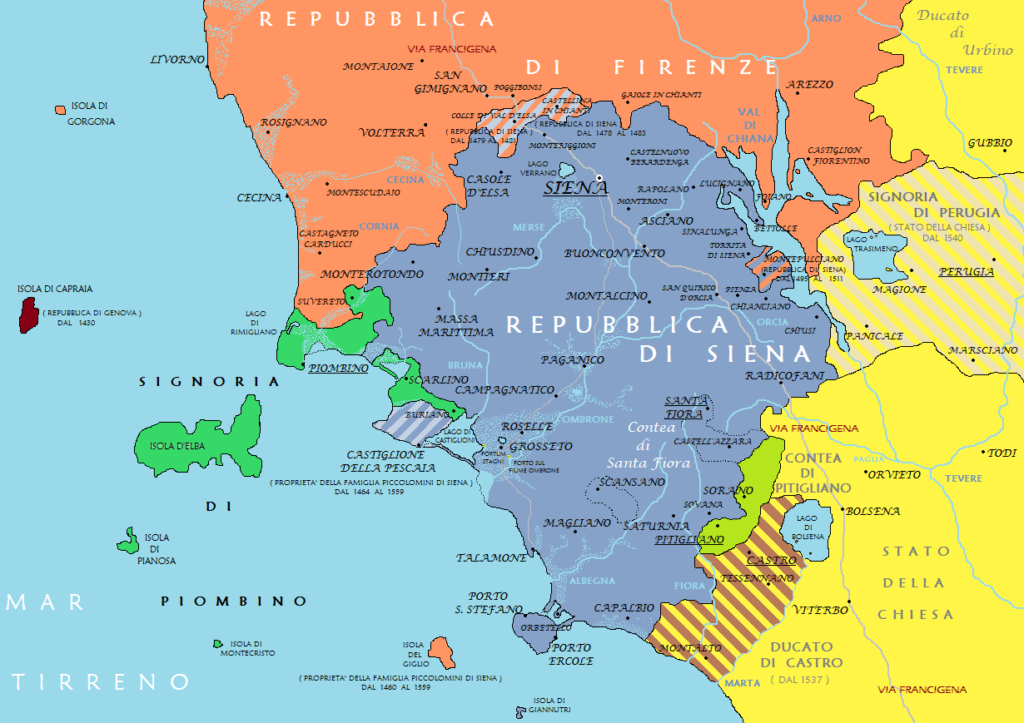 Mappa Politica della Maremma - Repubblica di Siena tra XV e XVI Secolo