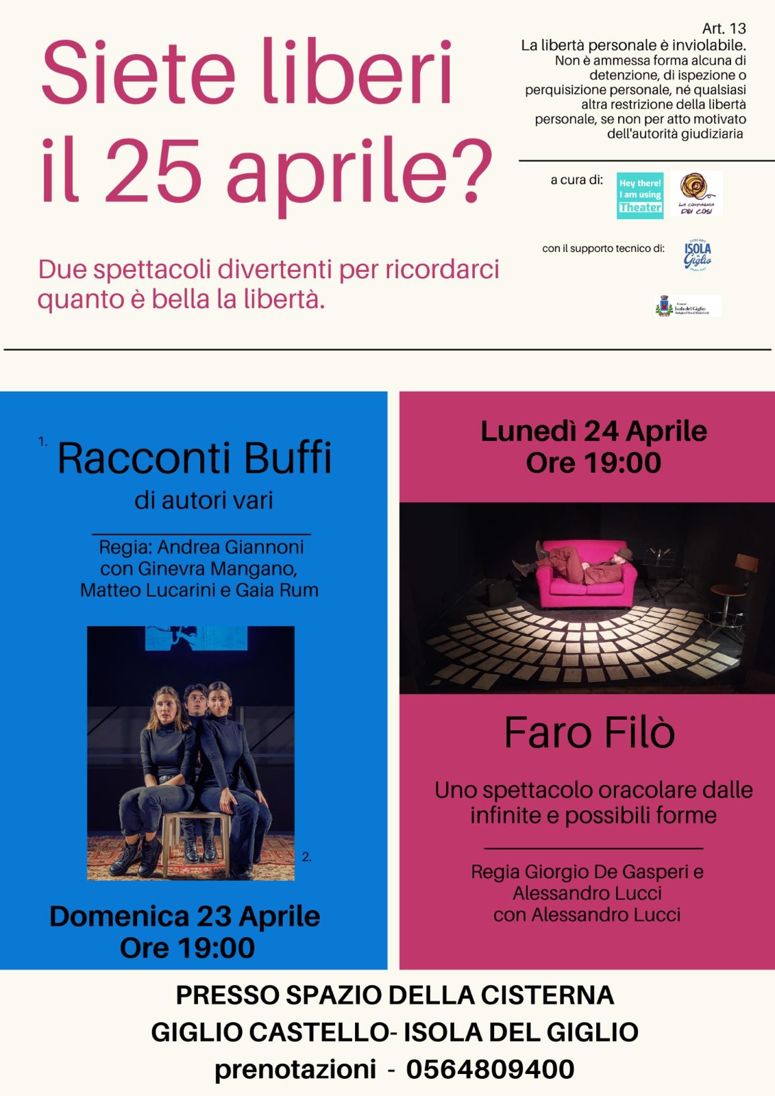 Seite liberi il 25 aprile - Locandina spettacoli teatrali al Giglio Castello