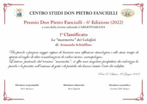 Premio Don Pietro Fanciulli 6ª Edizione al 1° Classificato La "marmotta" dei Calafati di Armando Schiaffino