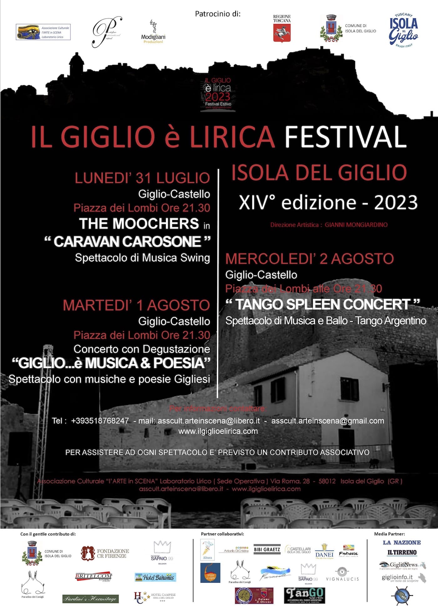 Locandina della XIV° Edizione 2023 "Il Giglio è Lirica Festival" con Eventi Musciale all'Isola del Giglio