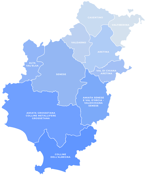 Mappa Zone Distretto dell'Azienda USL Toscana Sud Est