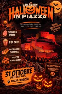 Locandina della Festa di Halloween in Piazza sabato 31 ottobre in Piazza Gloriosa a Giglio Castello