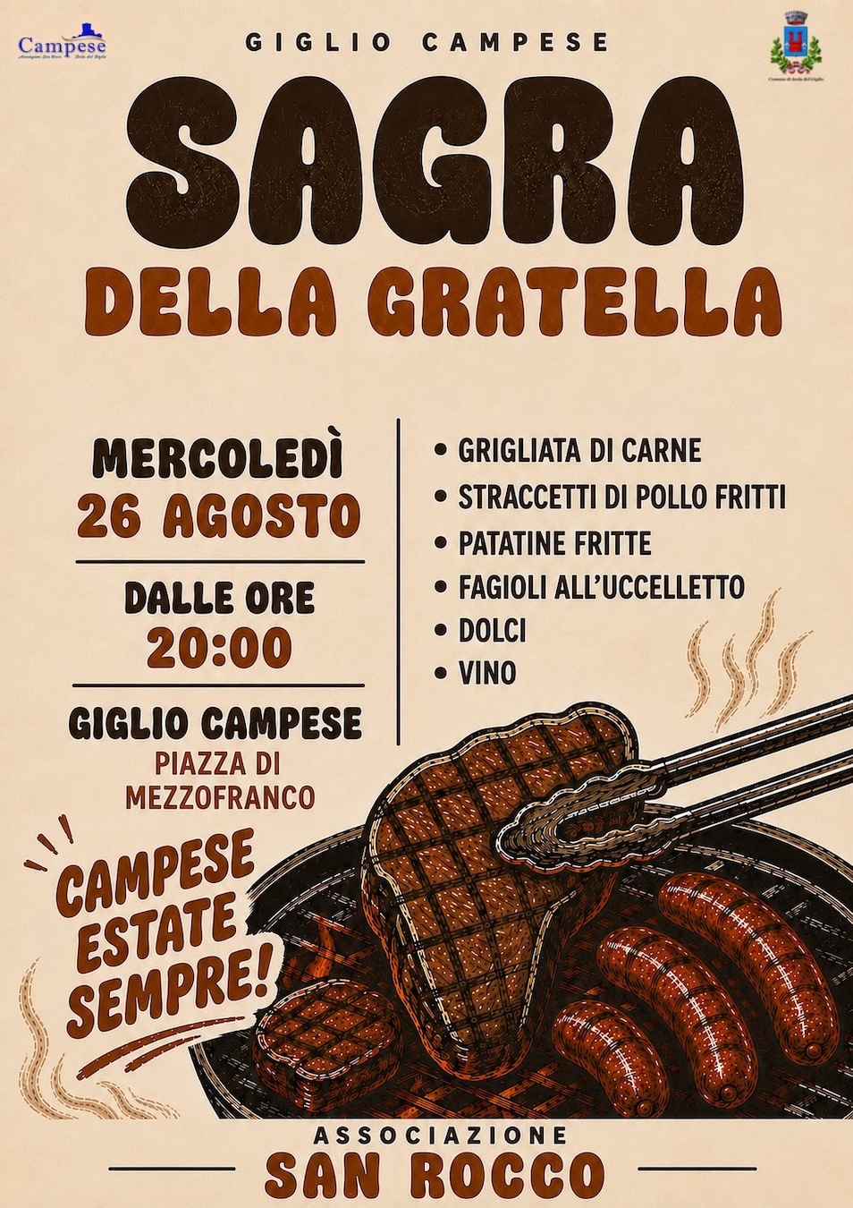 Locandina Sagra della Cratella a Giglio Campese 26 Agosto
