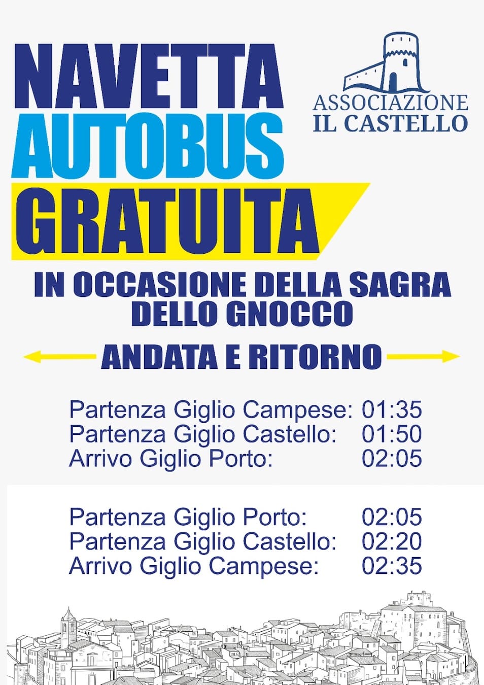 Locandina della navetta autobus gratuita per la Sagra in Piazza, Insieme in Rosa, 14 Agosto 2026