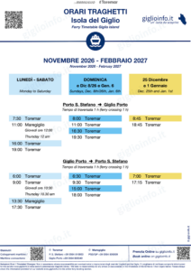 Orario Invernale dei Traghetti per Giglio 2026-2027 aggiornato