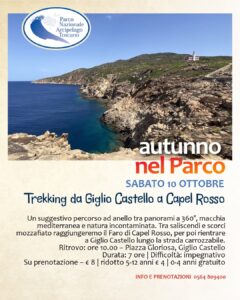 Locandina del Trekking del Parco Nazionale Arcipelago Toscano da Giglio Castello al Capel Rosso